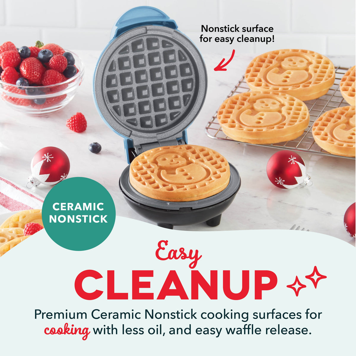 Ceramic Nonstick Snowman Mini Waffle Maker